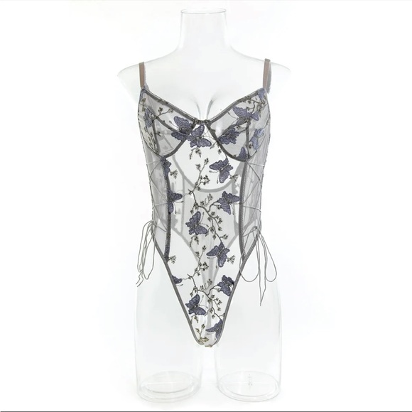 Gray Butterfly Fantasy Cottagecore Lingerie Bodysuit - Picture 5 of 7
